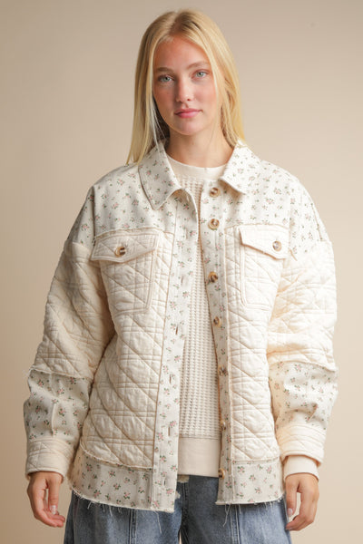 Oversized Floral Contrast Cotton Jacket