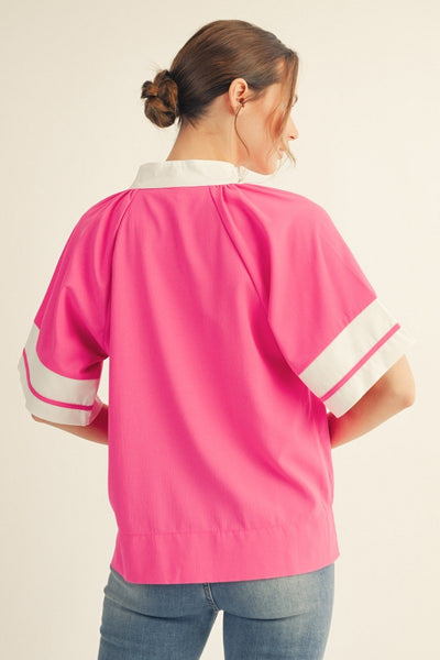 Color Contrast Accent Solid Crinkle Top