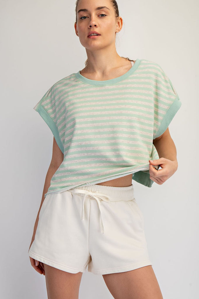 Striped French Terry Open Back Top