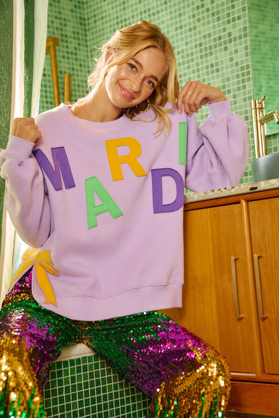 Letter Patches Mardi Gras Sweatshirt