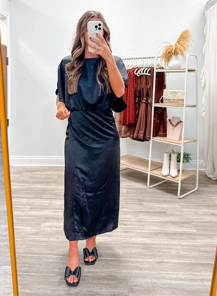 Wide Round Neck Asymmetrical Midi Dress
