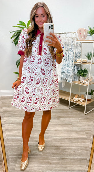 Floral Embroidered Short Sleeve Mini Dress