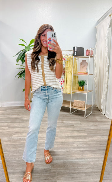 Stripe Knit Button Down Top