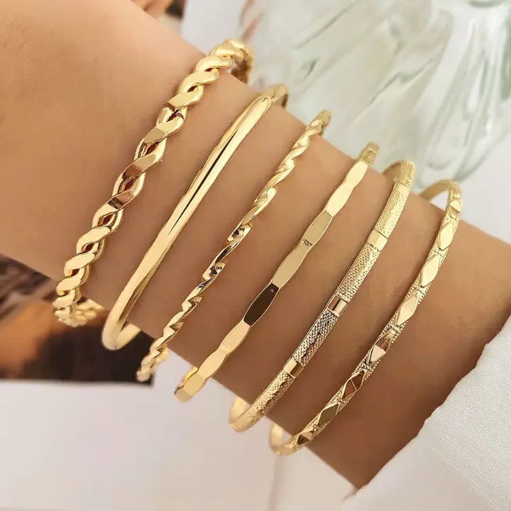 Gold Layered Bangle Bracelet Set