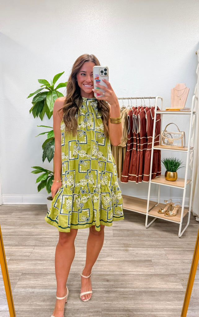 Geometric Floral Pattern Mini Dress