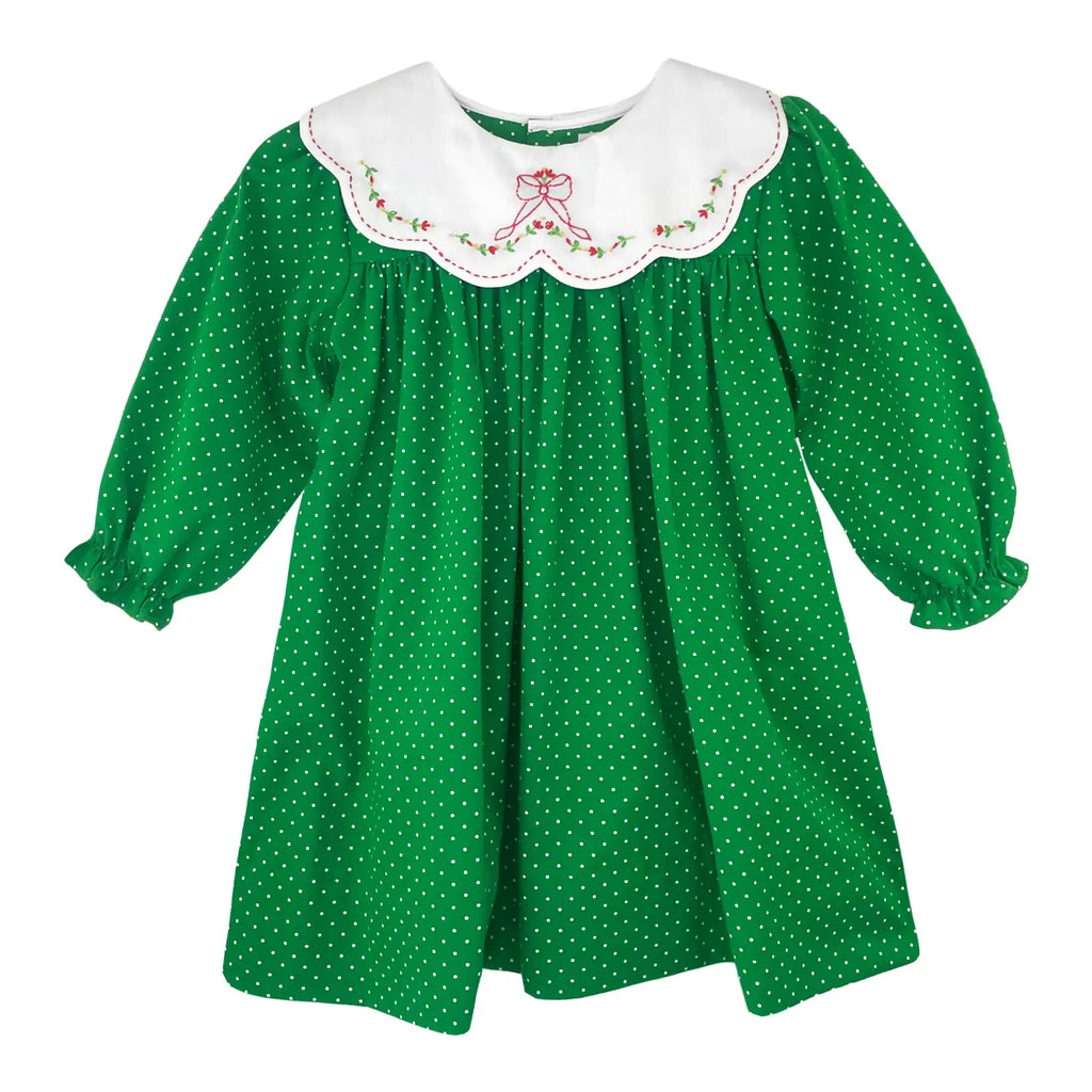 Green Dot Holiday Dress w/ Novelty Collar
