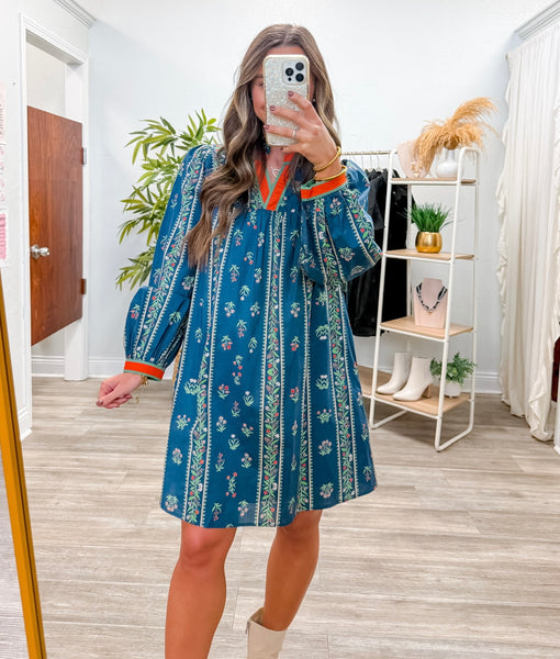 Ruffled Neckline Lovely Floral Dress