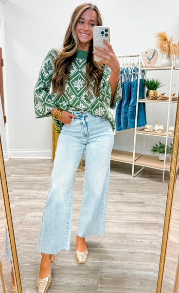 Abstract Print Mock Neck Sweater Top