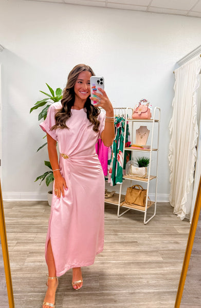 Gathered Metal Trim Midi Dress