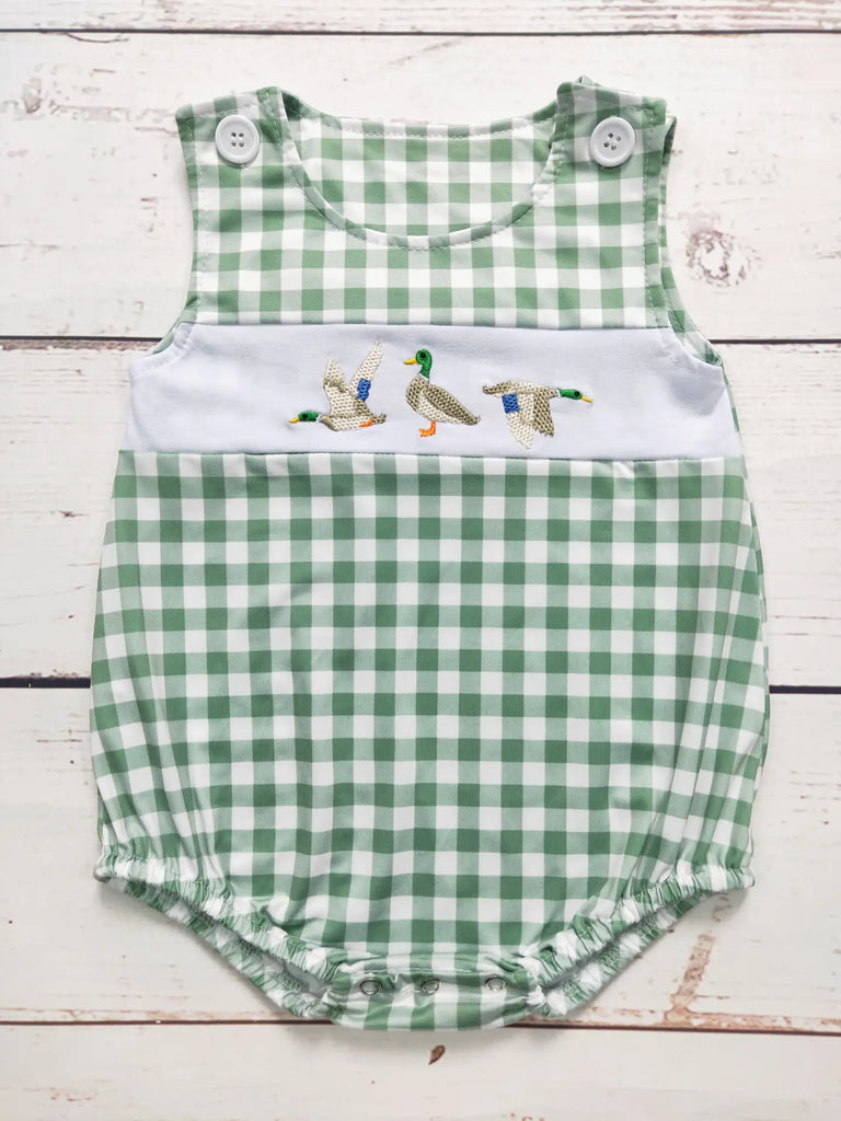 Baby Boys Checkered Duck Appliqué Romper