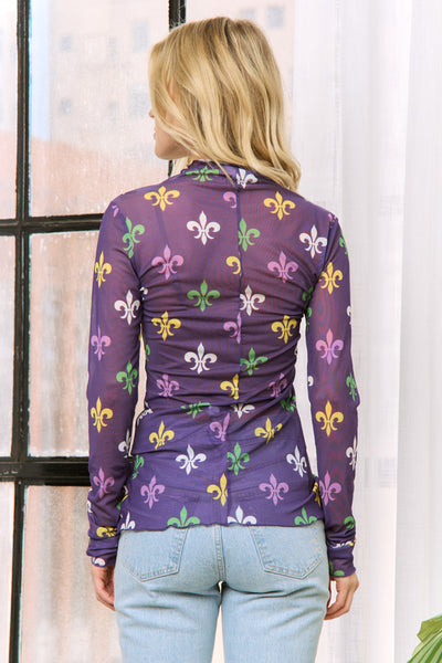 Mardi Gras Print High Neck Top