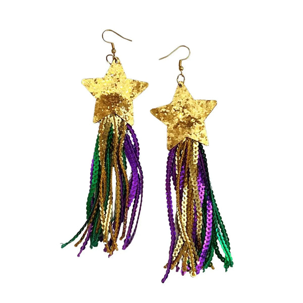 Mardi Gras Star Fringe Earrings