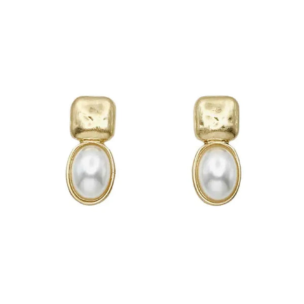 Gold Square with Pearl Oval 1" Earring