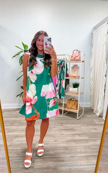 Ruffle Neck Tie Sleeveless Mini Dress