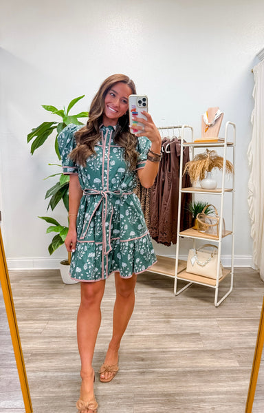 Puff Shoulder Button Down Floral Dress