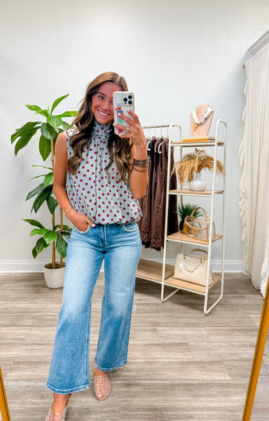 Sleeveless Polka Dot Bubble Hem Top