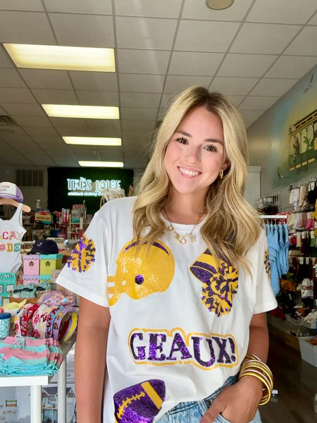 Purple/Gold Let's Geaux Sequin Top