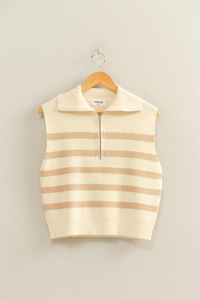 Striped Knit Half Zip Sweater Vest