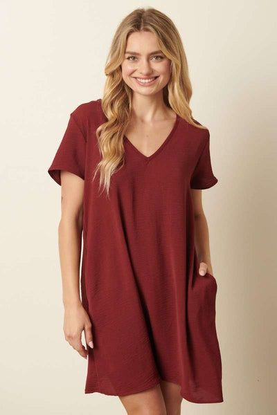 V-Neck Short Sleeve Shift Dress