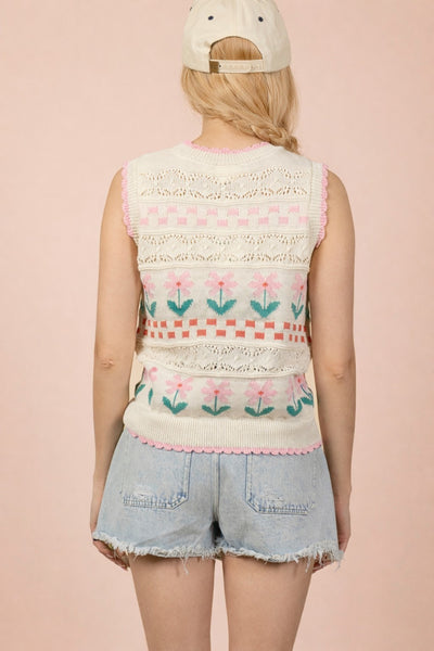 Floral Graphic Knit Sweater Vest Top