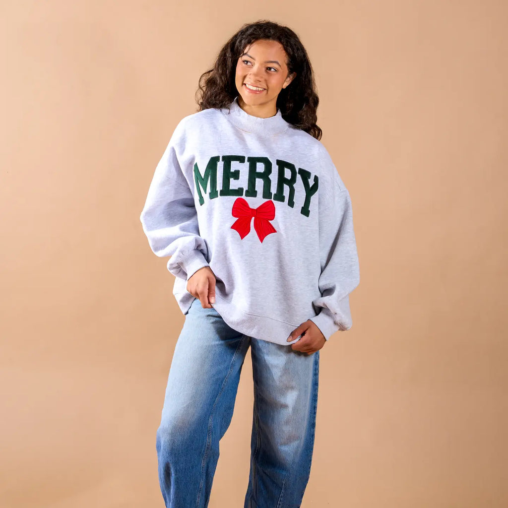 Merry Bow Mock Neck Seatshirt