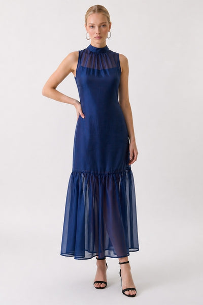 Soft Organza Mock Neck Maxi Dress
