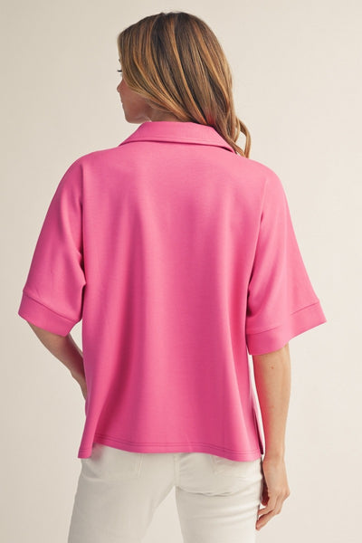 Side Slit Hem Solid V-Neck Top