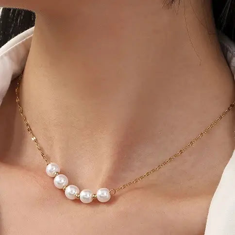 Titanium Steel Non-Tarnish Classic Pearl Necklace