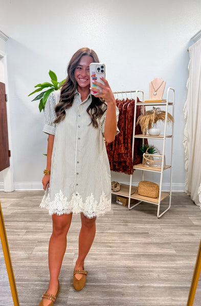 Stripe Short Puff Sleeve Mini Dress