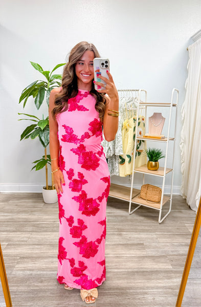 Floral Embroidered Applique Maxi Dress