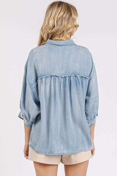 Washed Chambray Dolman Sleeve Top