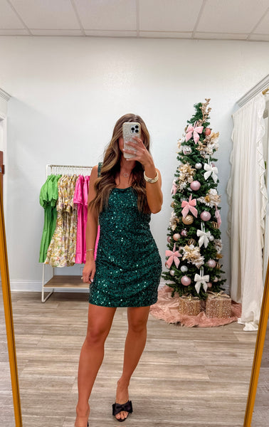 Velvet Sequin Back Cowl Mini Dress
