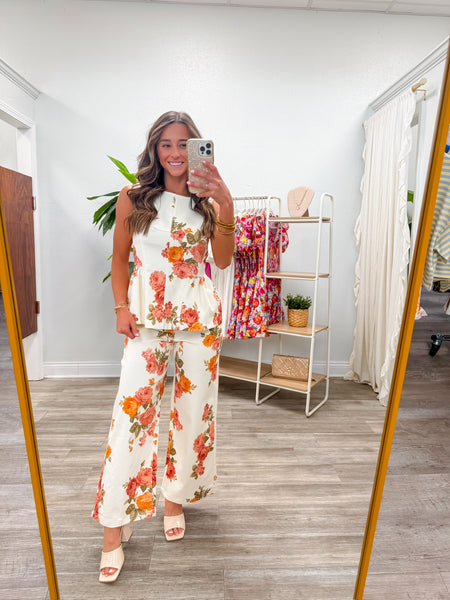 Floral Print Wide-Leg Pants