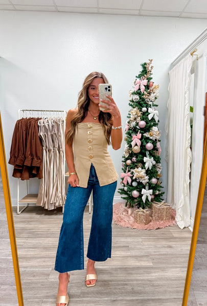 Western Buckle Strapless Top