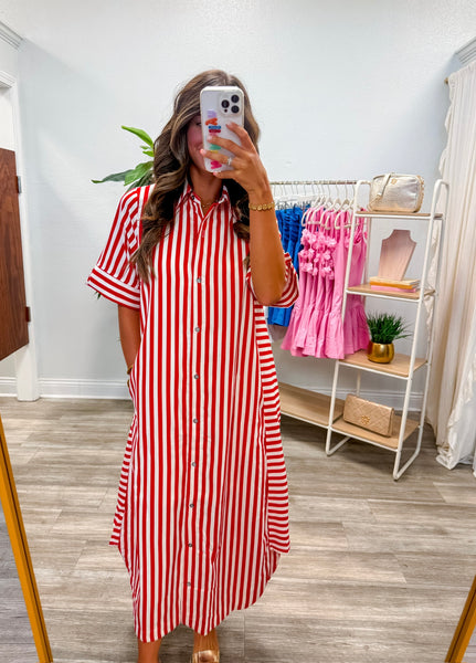 Striped Short Sleeve Midi Dress
