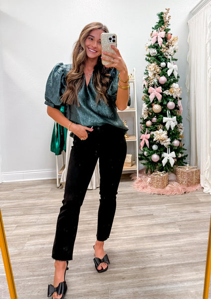 Ruffle V-Neck Puff Sleeve Top