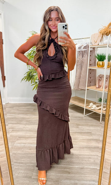 Halter Neck String Tie Crinkle Maxi Dress
