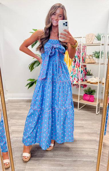 Front Bow w/ Ric Rac Trim Maxi Dress