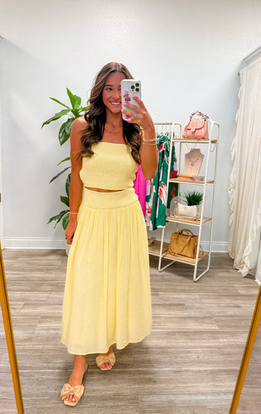 Smocked Crop Top & Midi Skirt Set