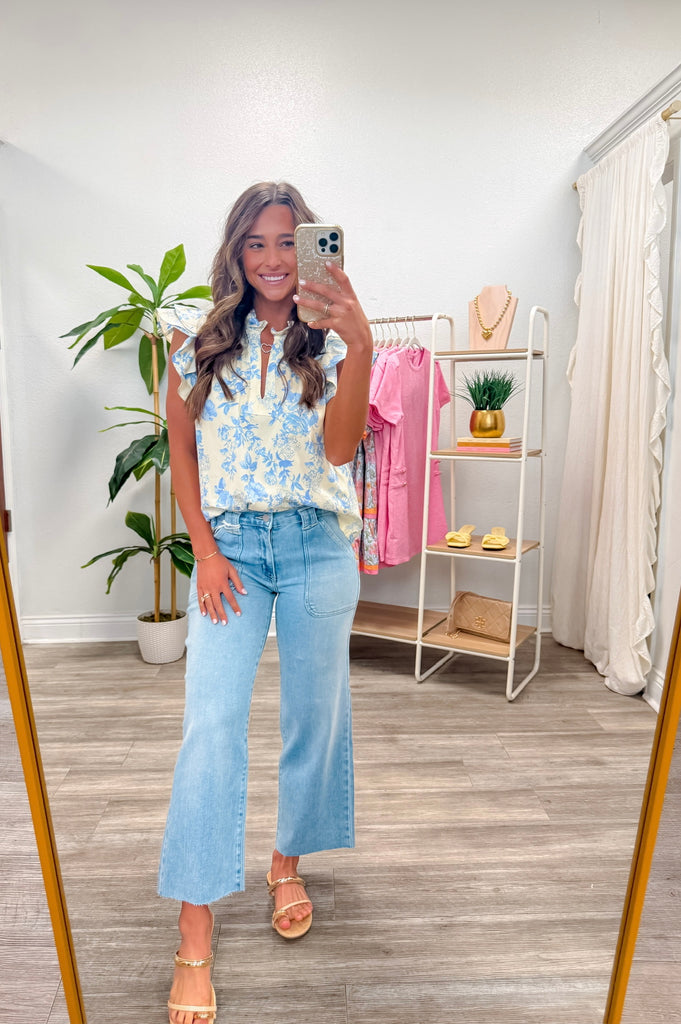 Floral Ruffled V-Neck Blouse