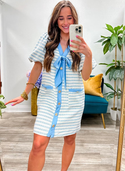 Stripe Boucle Short Bubble Mini Dress