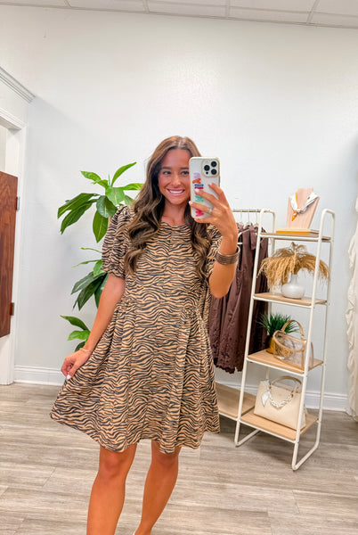 Animal Print Puff Sleeve Mini Dress