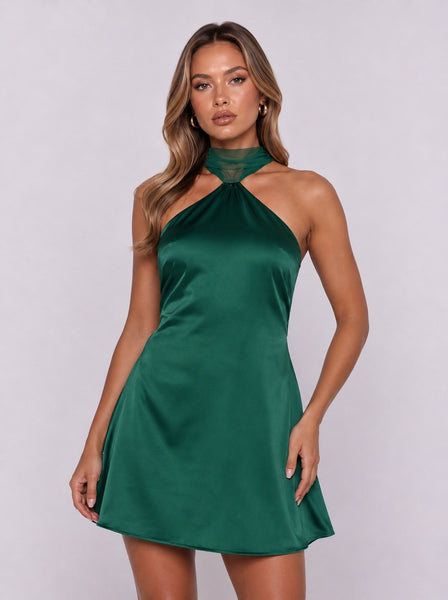 Satin Halter Backless Mini Dress