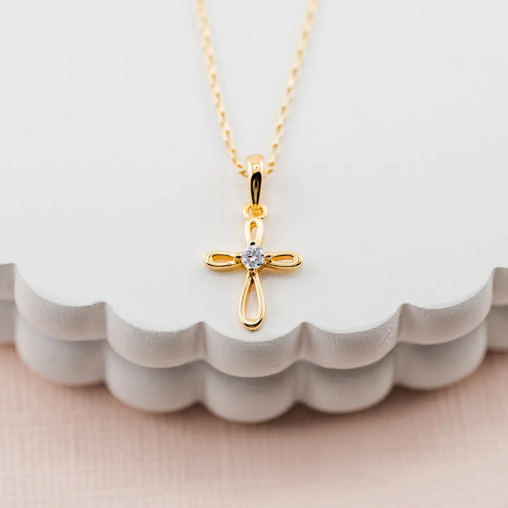 14K Gold-Plated Kids Cross Open Infinity Children's Necklace