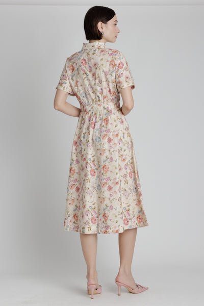 Pleated Floral Midi Shirt Dress