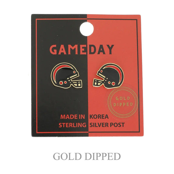 Game Day Football Helmet Gold Plated Stud Earrings