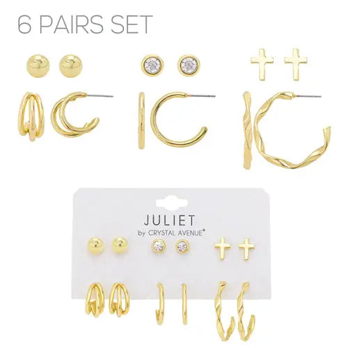 Set of 6 Stud and Hoops Earrings