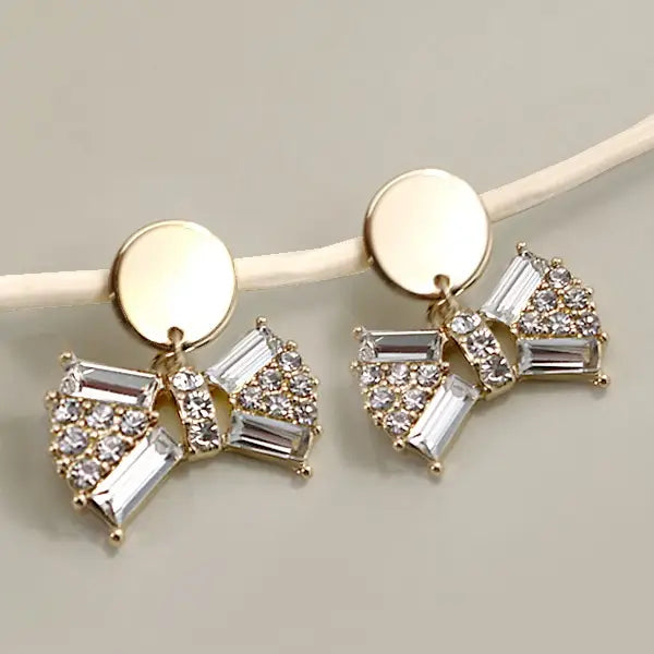 Classic Gold Stud Rhinestone Bow Drop Earrings