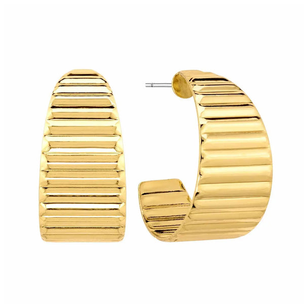 14K Gold Dipped .75" Ribbed Hoop Earring