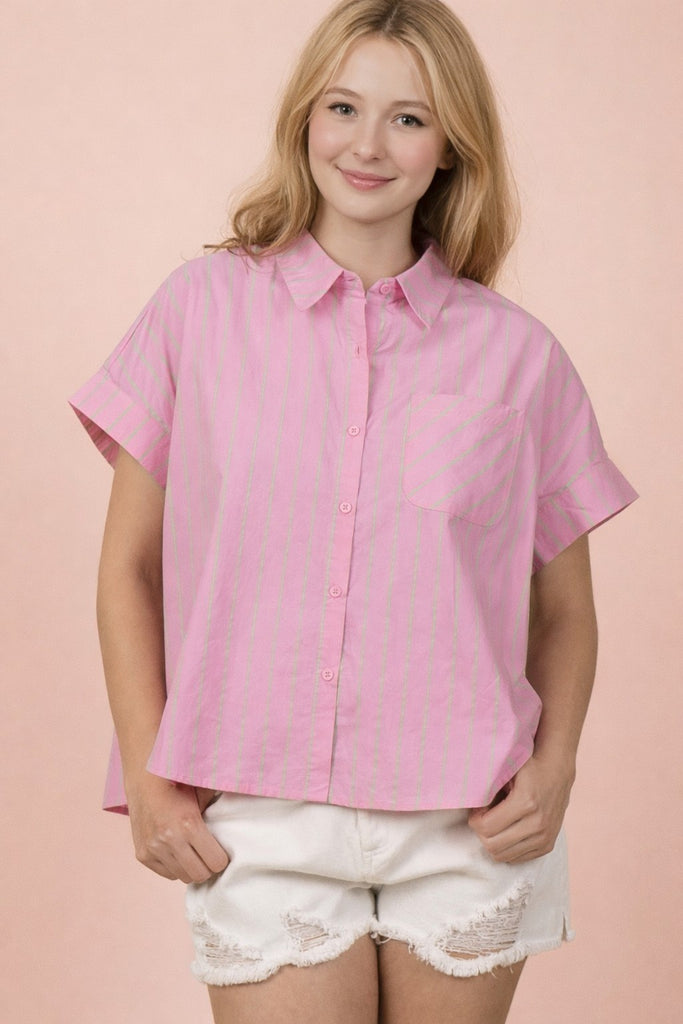 Oversized Striped Button Down Top